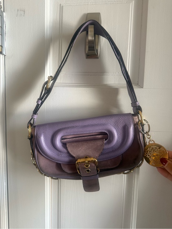 Versace Handbags - Versace Lavender and Brown Leather Shoulder Bag with Gold Medallion